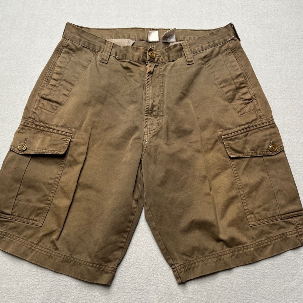 VTG Lucky Brand Mens Brown Cotton Twill Cargo Shorts Utility Workwear 32 Y2K